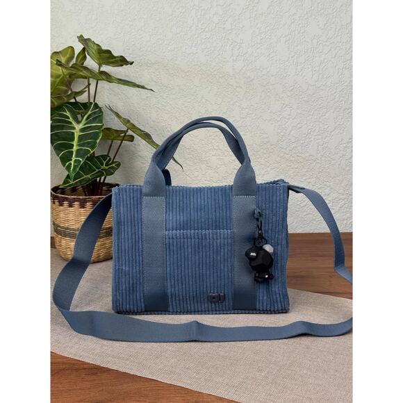 David Jones Corduroy Charm Detail Included Zipper Closure Handbag | Bering Sea - Picture 10 of 10